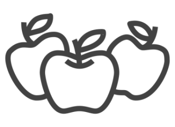 a black and white image of three apples