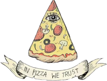 a slice of pizza with a ribbon around it