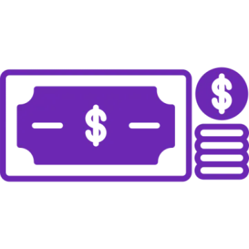 a purple and white icon of money