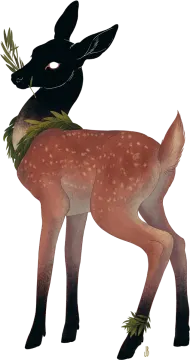 a drawing of a deer with leaves in its mouth