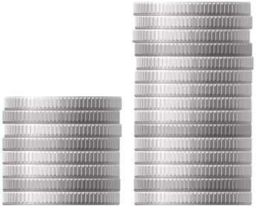 a stack of silver camera lenses on white background