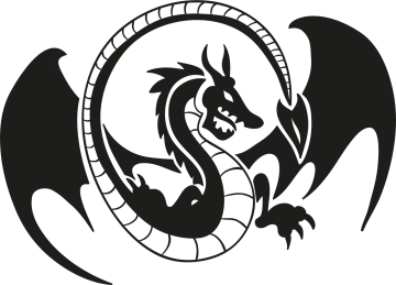 a black and white dragon in the shape of a circle