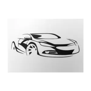 a black and white drawing of a sports car