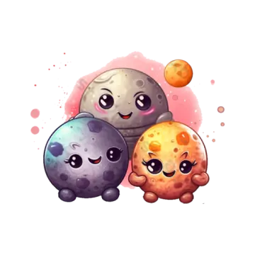three little planets with their faces painted in different colors