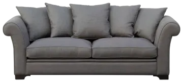 a grey couch with pillows on it