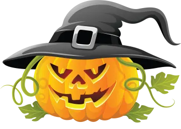 a halloween pumpkin with a witch hat