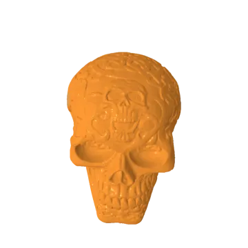 an orange skull head on a white background