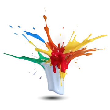 a white vase filled with colorful paint