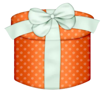 an orange gift box with a white bow