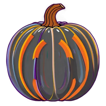 a black pumpkin with orange and purple stripes