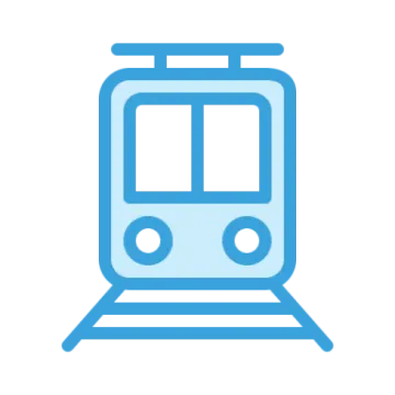 a blue and white train icon