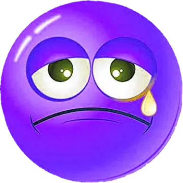 a purple ball with a sad face on it