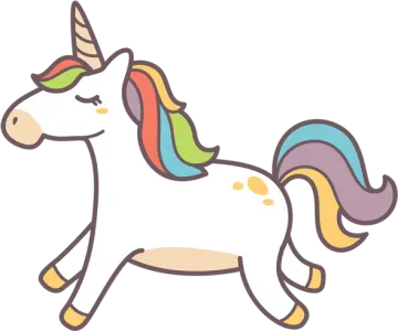a cartoon unicorn with colorful manes
