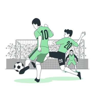 two men playing soccer in front of a goal