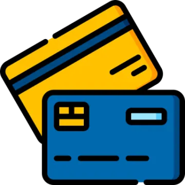 two credit cards, one blue and one yellow
