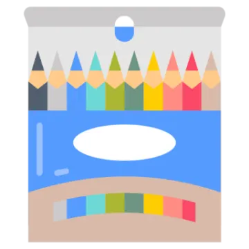 a bag of colored pencils on a white background