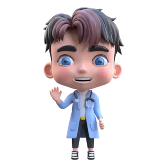 a cartoon character in a blue coat and black pants