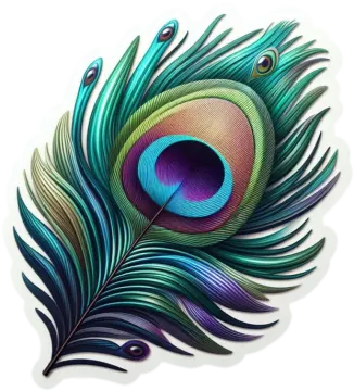 a colorful peacock feather on a white background