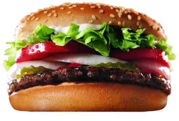a close up of a hamburger on a white background