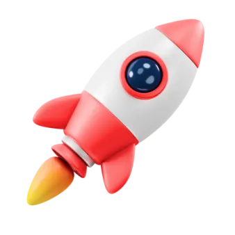 a red and white rocket is flying through the air