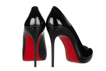 a pair of black and red high heels