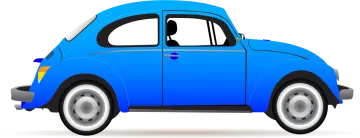 a blue car with white wheels