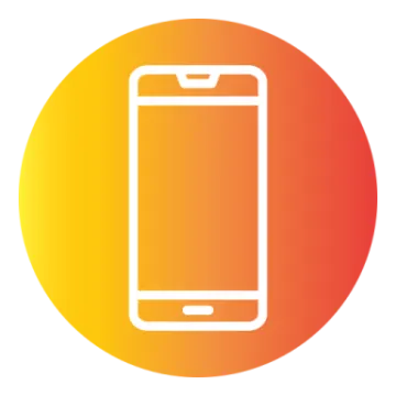 a phone icon with an orange circle