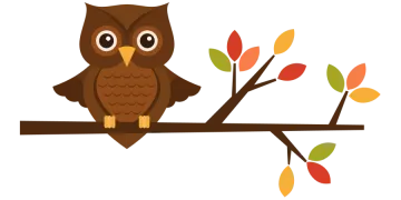 an owl sitting on a branch with leaves