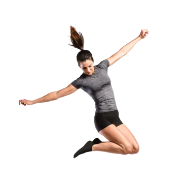 a woman jumping in the air