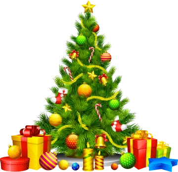 a christmas tree with presents around it