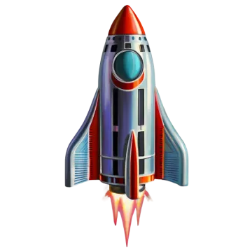 a red and blue rocket on a white background