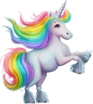 a white unicorn with rainbow colored hair