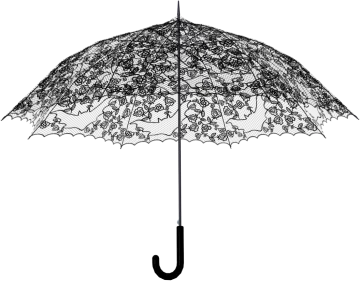 a black and white umbrella with flowers on it