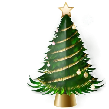 a green christmas tree with gold ornaments on it