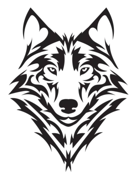 a black and white image of a wolf head