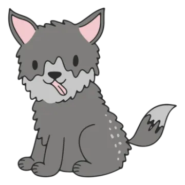 a gray cat sitting down with its tongue out