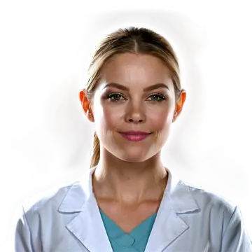 a woman wearing a white lab coat