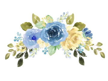 a watercolor painting of blue and yellow flowers