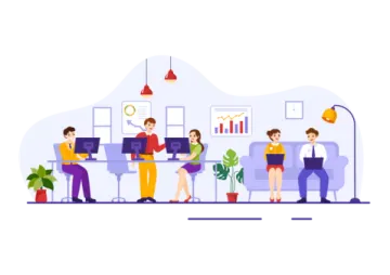 a group of people sitting on couchs in an office