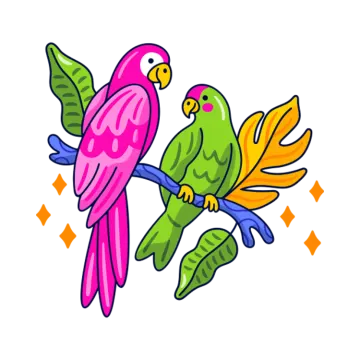 two colorful parrots sitting on a branch
