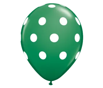 a green balloon with white polka dots