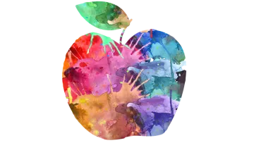 an apple painted in watercolor on a white background