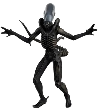 a black alien standing on a white background