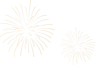 a white background with two gold fireworkss