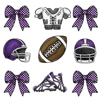 a set of purple and white football themed items
