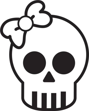 a black and white skull with a bow