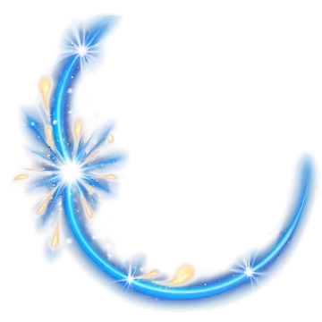 a blue crescent with stars and sparkles