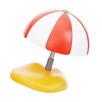 a red and white umbrella sitting on top of a yellow object