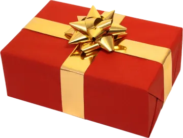 a red gift box with gold ribbon and bow