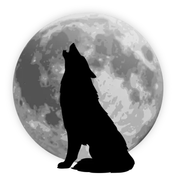 a wolf howling in front of the moon